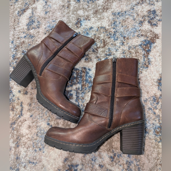 BOC Josephine Leather Buckle Strap Chunky Heel Boots Brown Size 8 - Picture 2 of 6